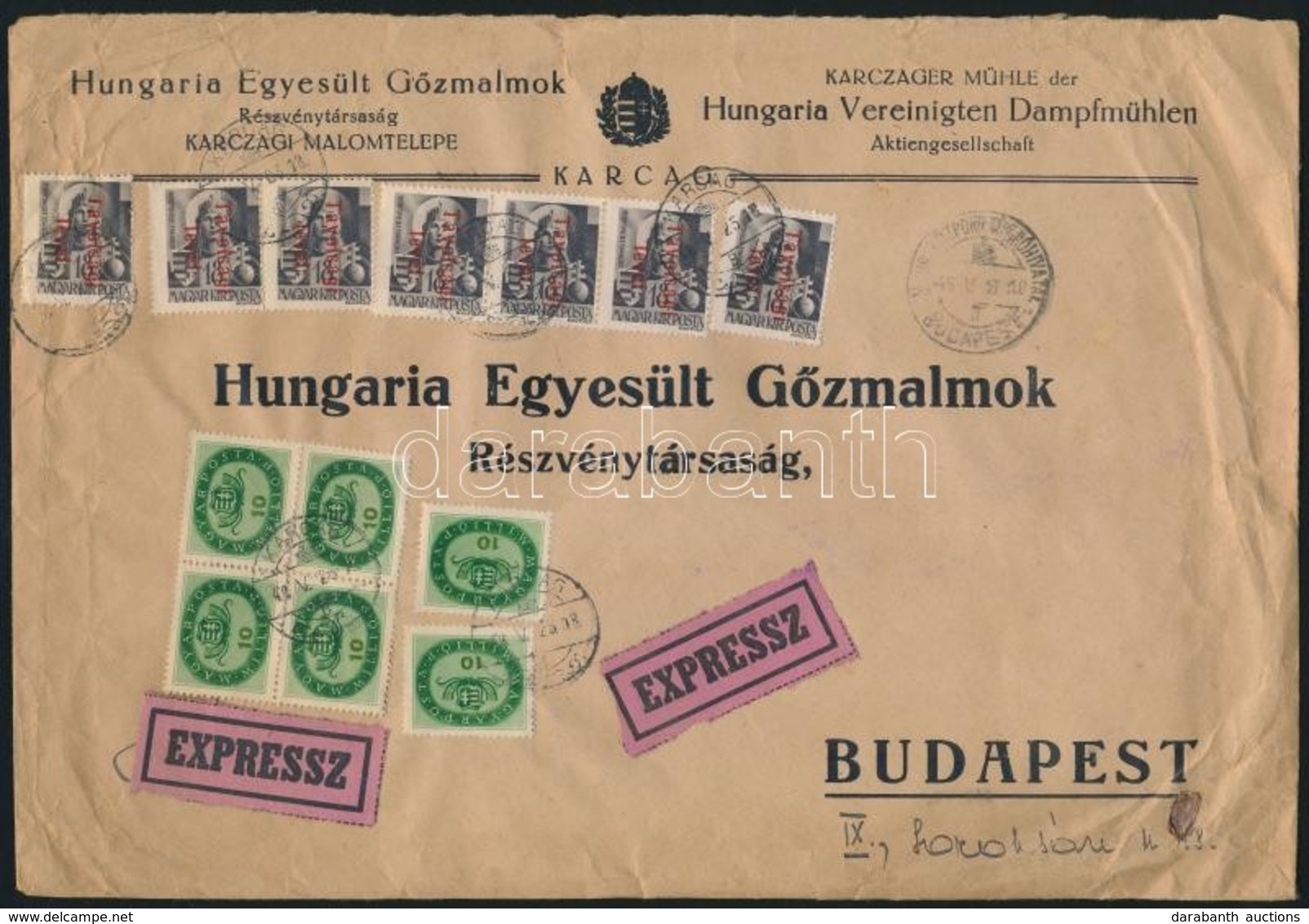 1946 (16. Díjszabás) Expressz Levél Látványos 63-as Tömb Bérmentesítéssel / Express Cover With Block Of 63 - Otros & Sin Clasificación