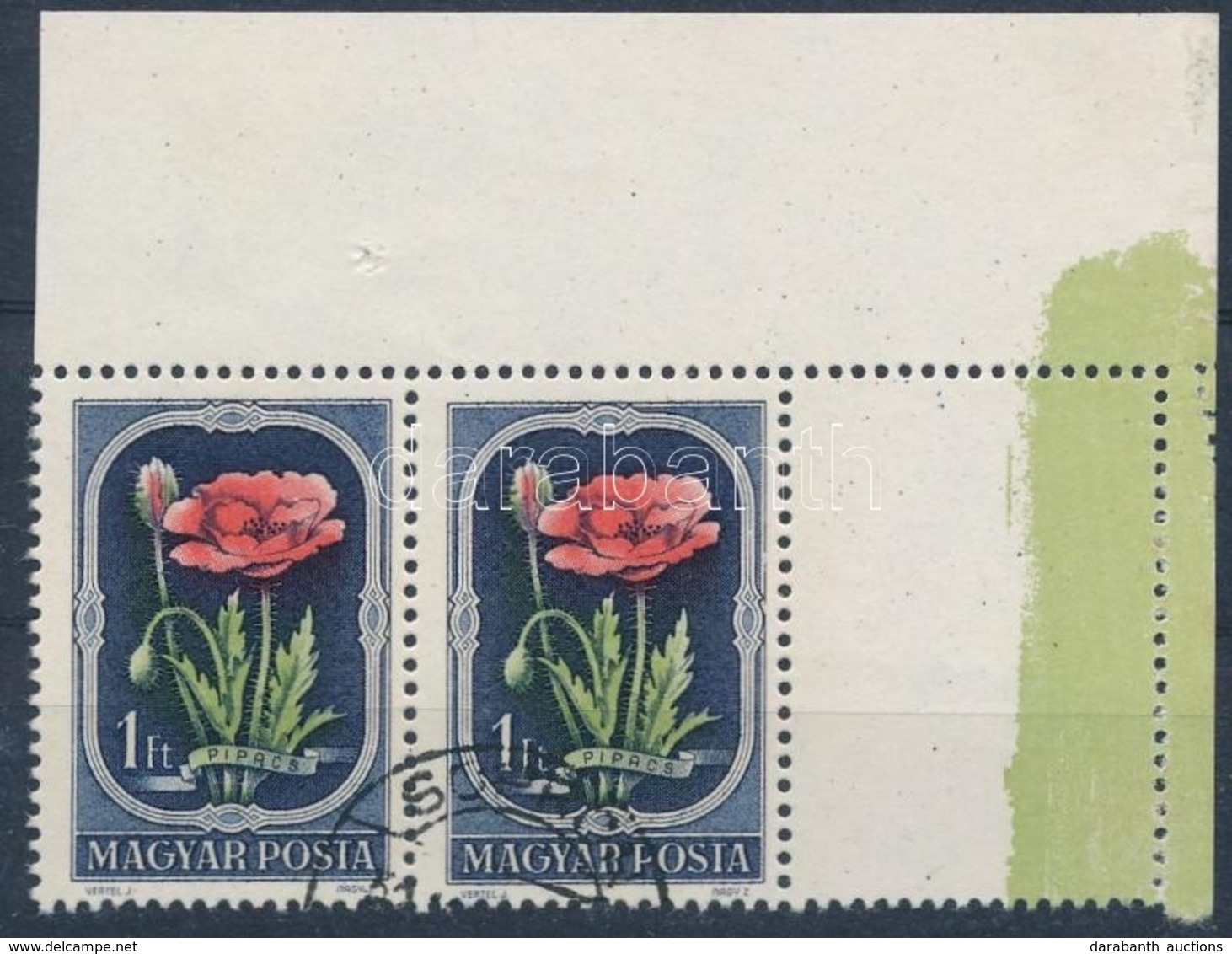 O 1951 Virág 1Ft ívsarki Pár, Jobb Oldalon üres Mezővel (25.000) / Mi 1211 Corner Pair, Blank Field On The Right Side - Otros & Sin Clasificación