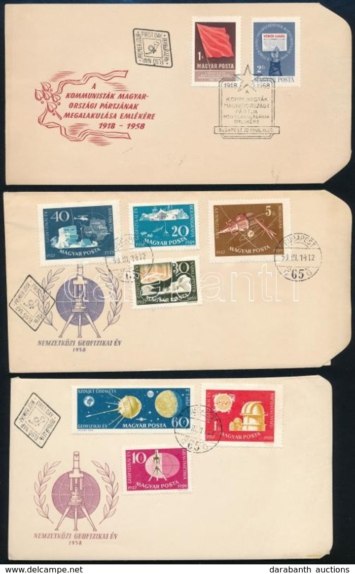 1958/59 Kommunisták Magyaroszági Pártja (I.) Sor + Nemzetközi Geofizikai Év Sor 3db FDC-n - Otros & Sin Clasificación