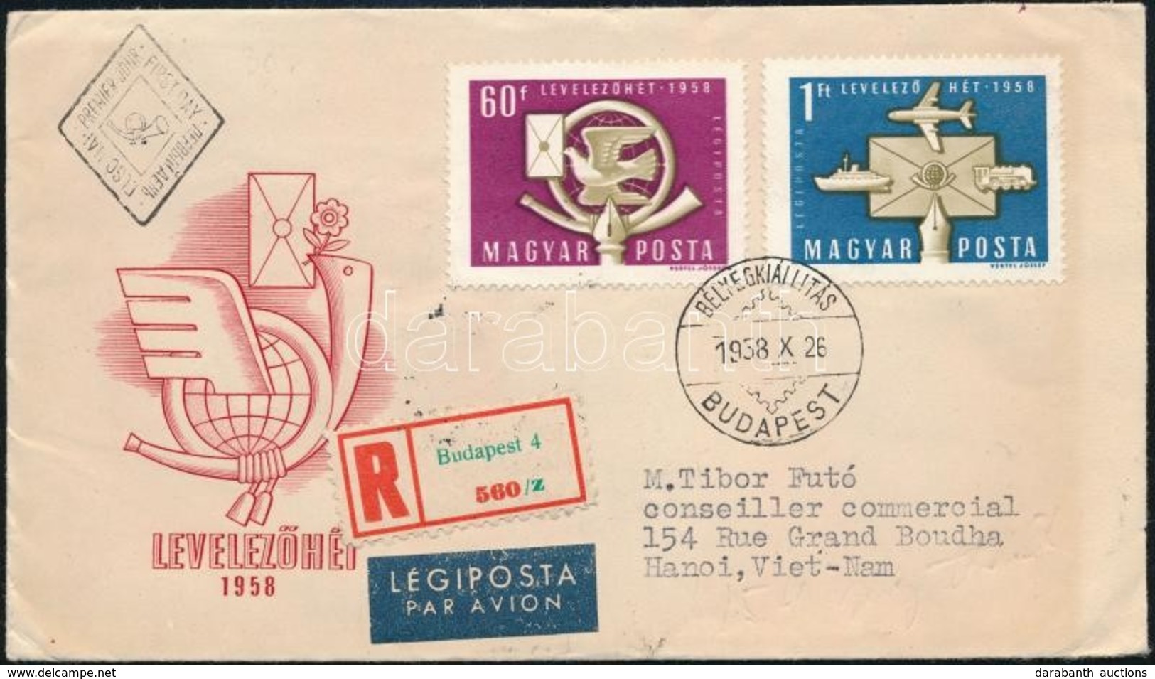 1958 Levelező Hét Ajánlott Légi FDC Vietnamba - Otros & Sin Clasificación