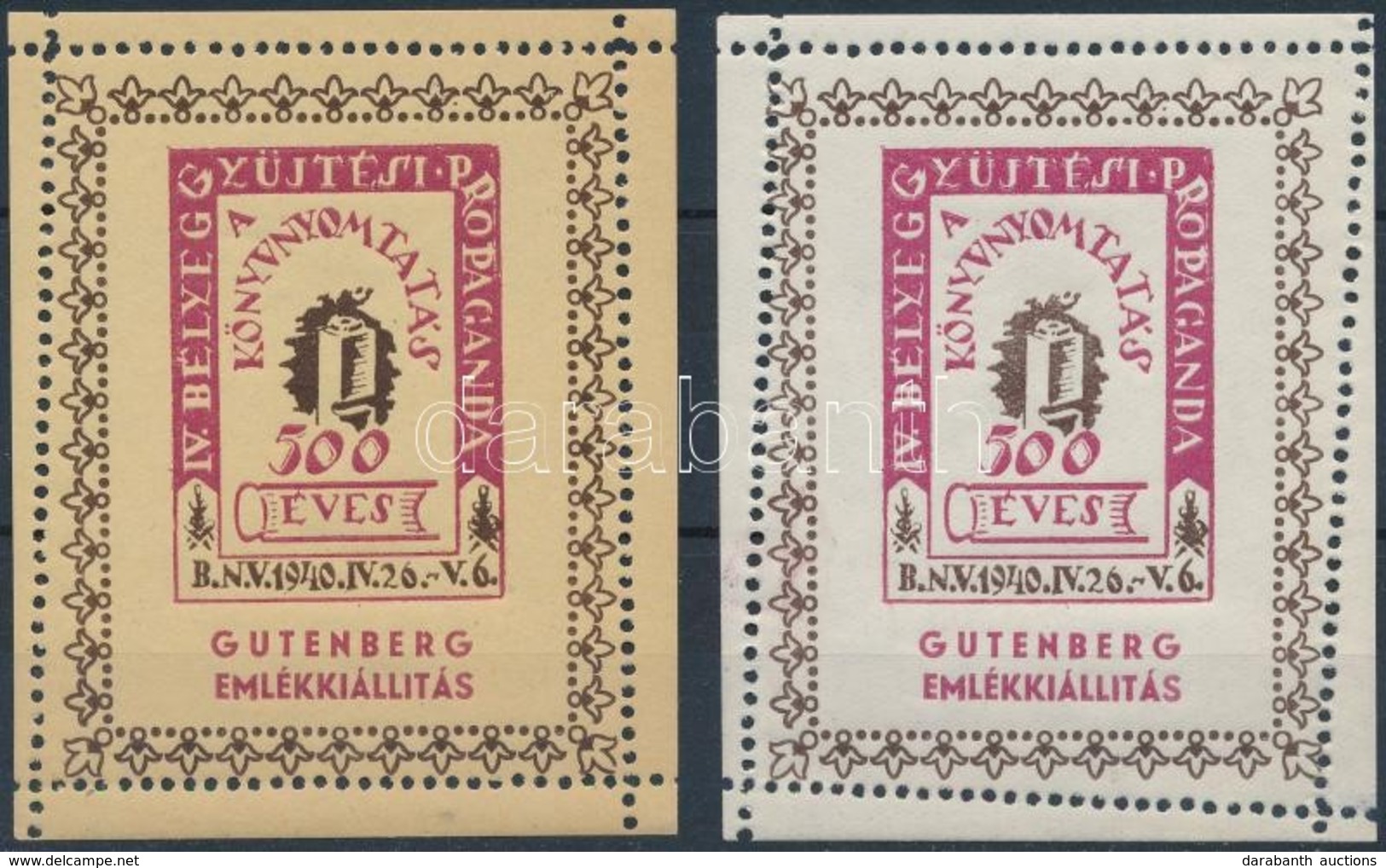 1940/8aa+8ba Gutenberg Emlékív Par (20.000) - Otros & Sin Clasificación