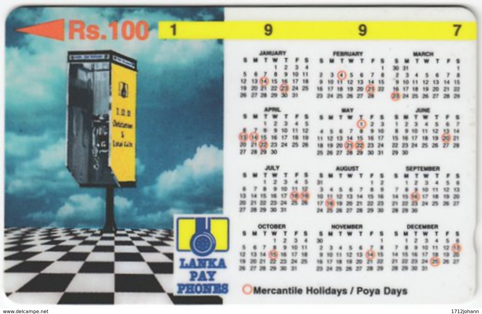 SRI LANKA A-085 Magnetic LankaPayPhones - Calendar 1997 - 31SRLB - Used - Sri Lanka (Ceylon)