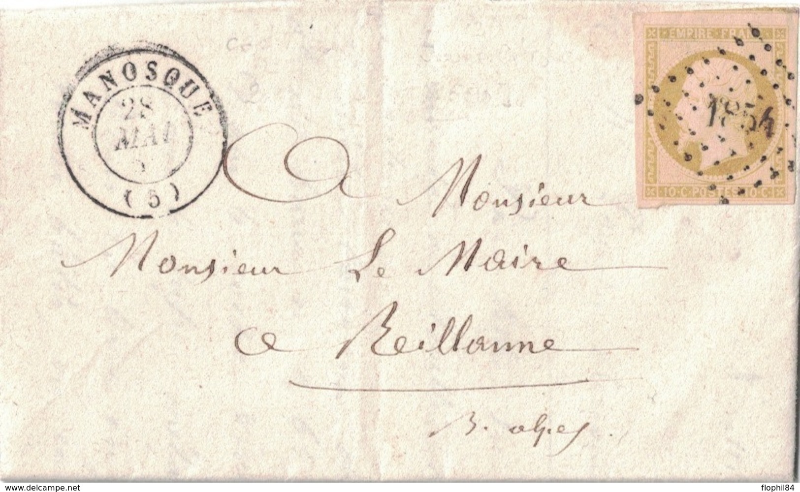 BASSES ALPES - MANOSQUE - EMPIRE N°13A - OBLITERATION PC1854 - TEXTE ET SIGNATURE POUR UN PROJET DE CONDUIRE UNE SOURCE - 1849-1876: Classic Period