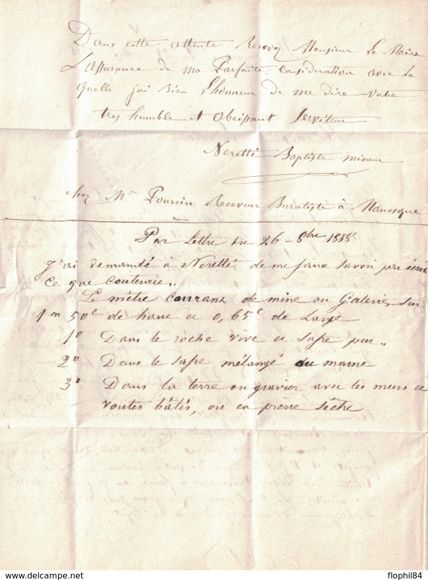 BASSES ALPES - MANOSQUE - EMPIRE N°13A - OBLITERATION PC1854 - TEXTE ET SIGNATURE POUR UN PROJET DE CONDUIRE UNE SOURCE - 1849-1876: Classic Period