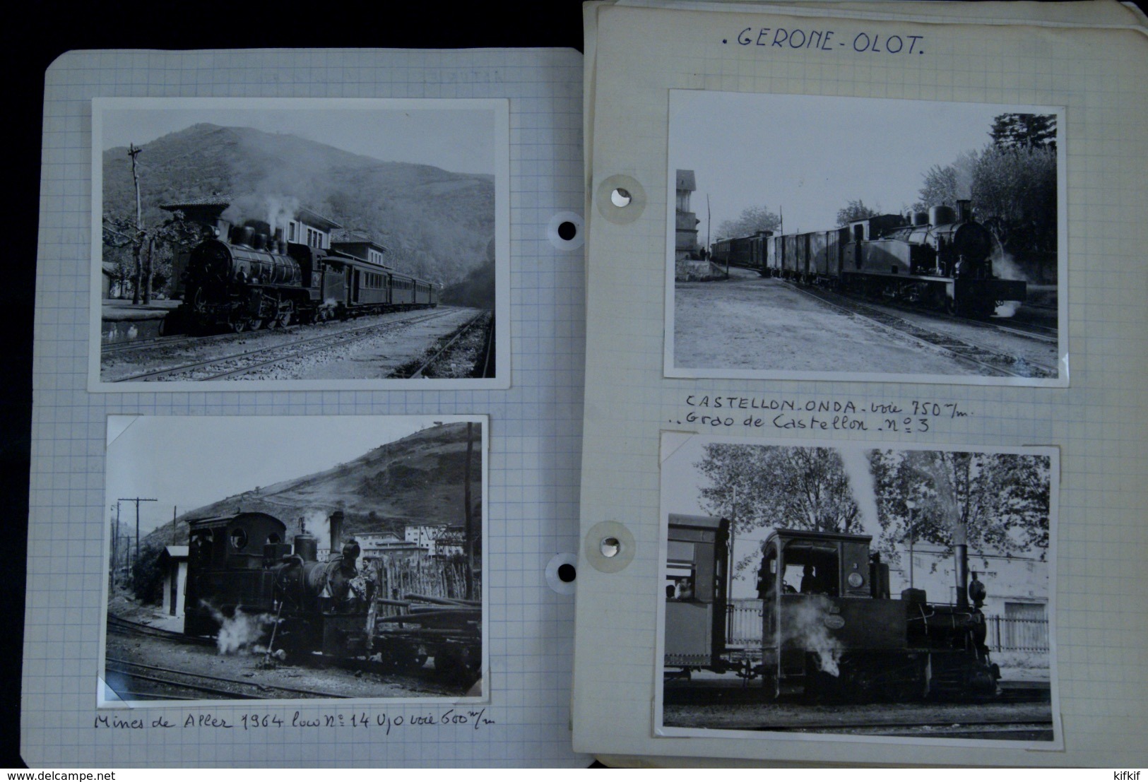 Lot 50 Photos Trains Loco Vapeur Espagne Pereve Asturies Gerone Olot Castellon Onda Carbones Vasco Asturiana Ovieda - Trains