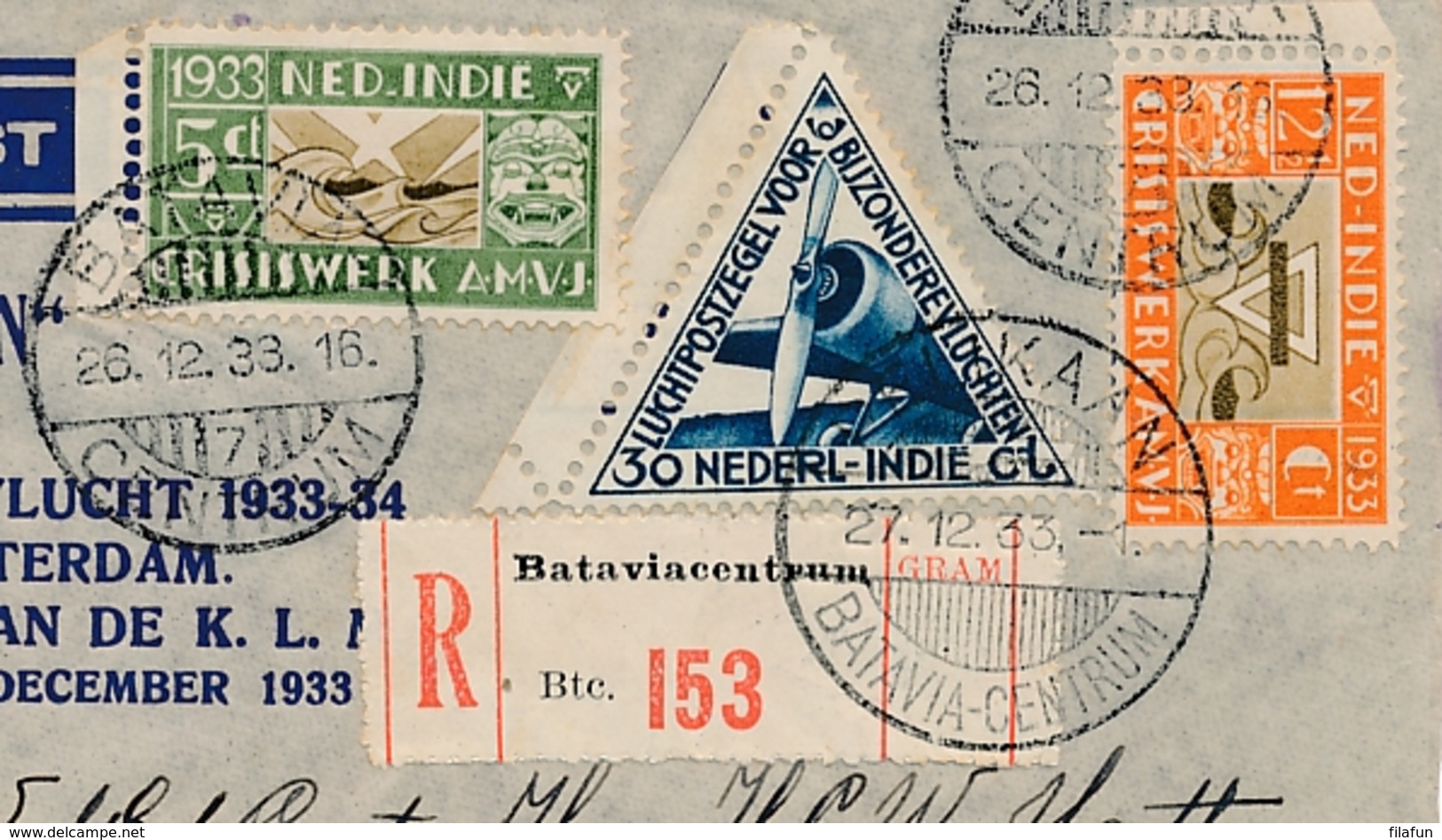 Nederlands Indië - 1933 - 4x AMVJ Op R-Pelikaanbrief Van Batavia Naar Den Haag - Inhoud: Rose Reklame Leaflet - Niederländisch-Indien