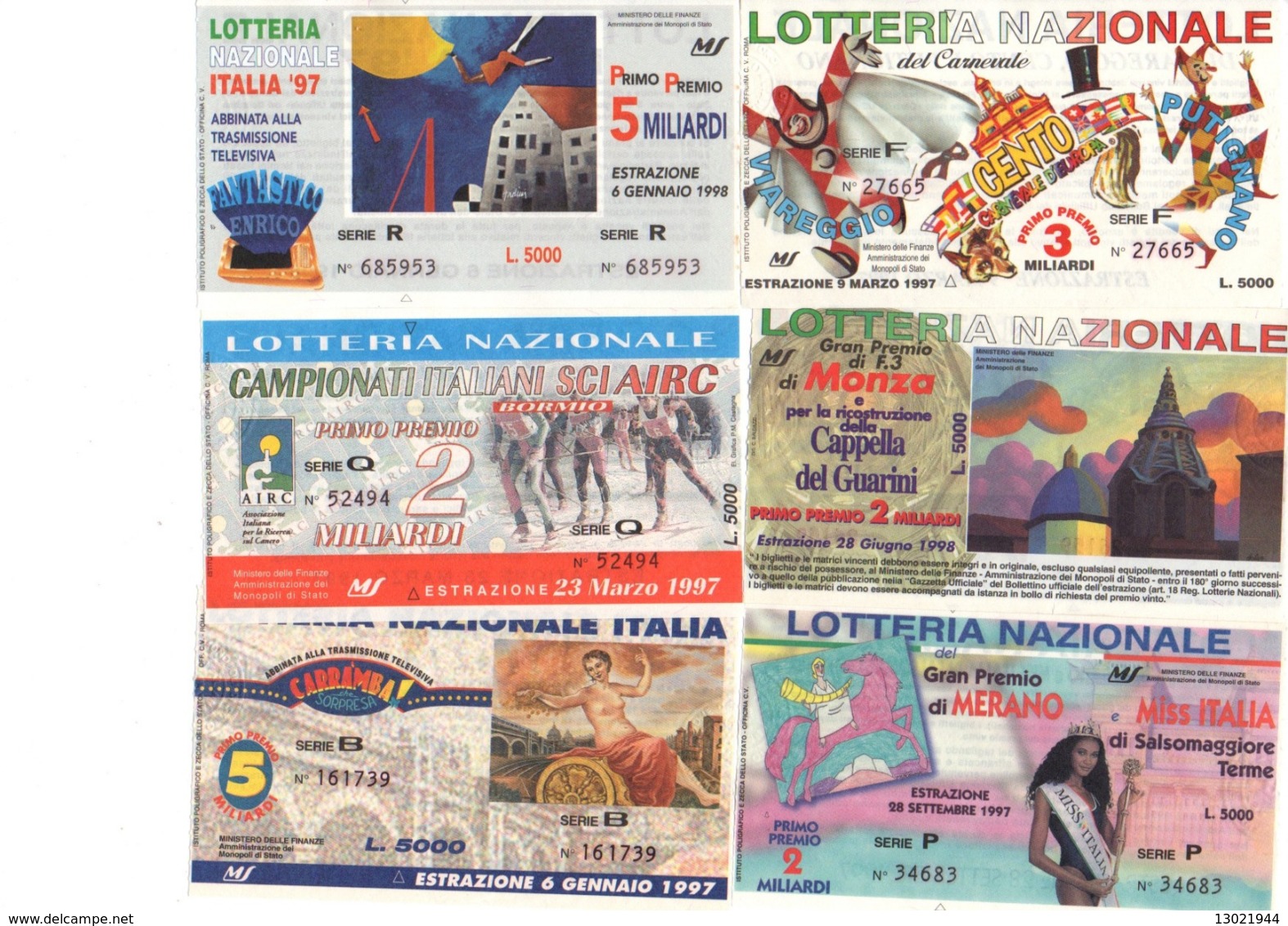 N.21 BIGLIETTI LOTTERIE NAZIONALI ITALIANE - Biglietti Della Lotteria