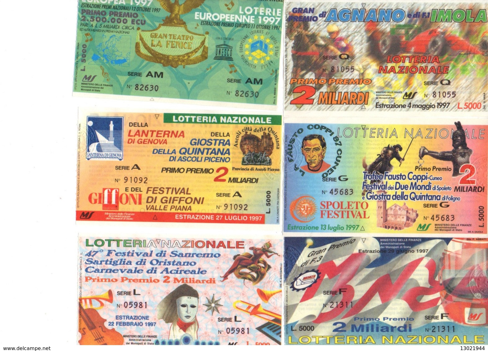 N.21 BIGLIETTI LOTTERIE NAZIONALI ITALIANE - Biglietti Della Lotteria