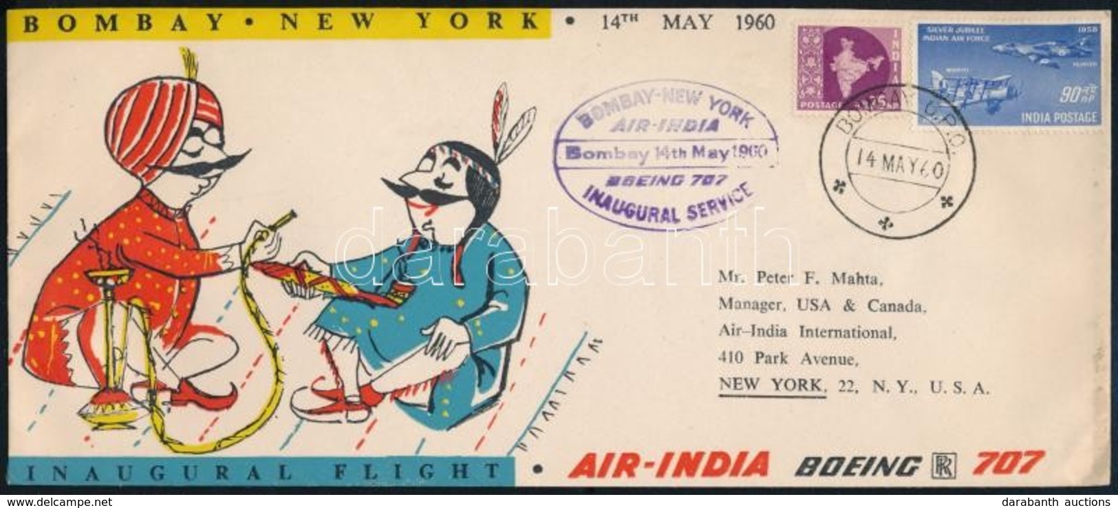 1960 Légiposta Küldemény AIR INDIA 'BOMBAY' - 'NEW YORK' - Otros & Sin Clasificación