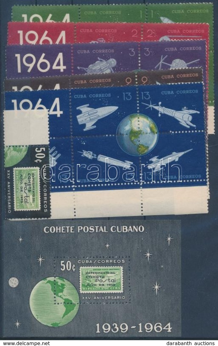 ** 1964 25 éves Az Első Kubai Postarakéta-kísérlet ívszéli Bélyeg + 5 ívsarki Szelvényes Hatostömb Mi 918-943 + Blokk Mi - Otros & Sin Clasificación