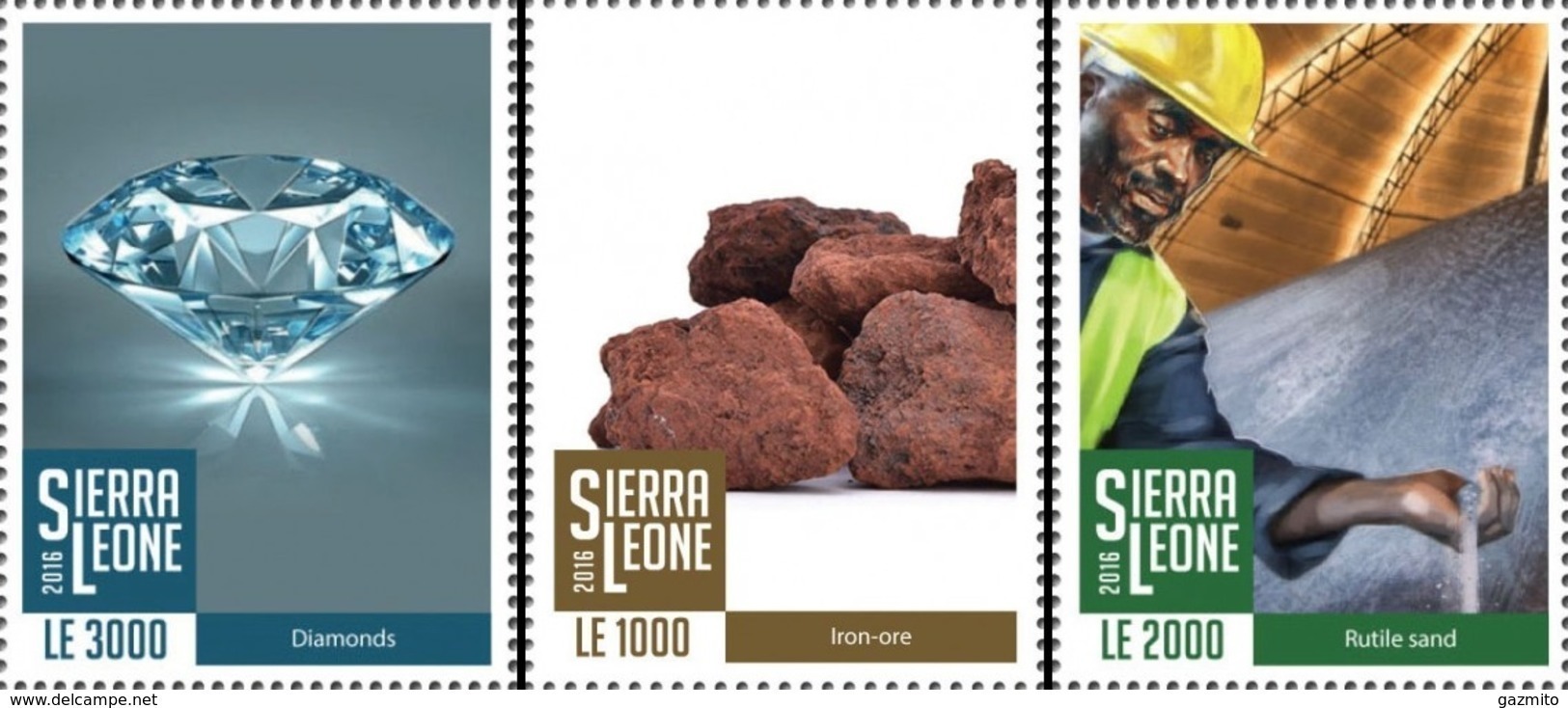 Sierra Leone 2016, Minerals, Diamond, Iron, 3val - Sierra Leone (1961-...)