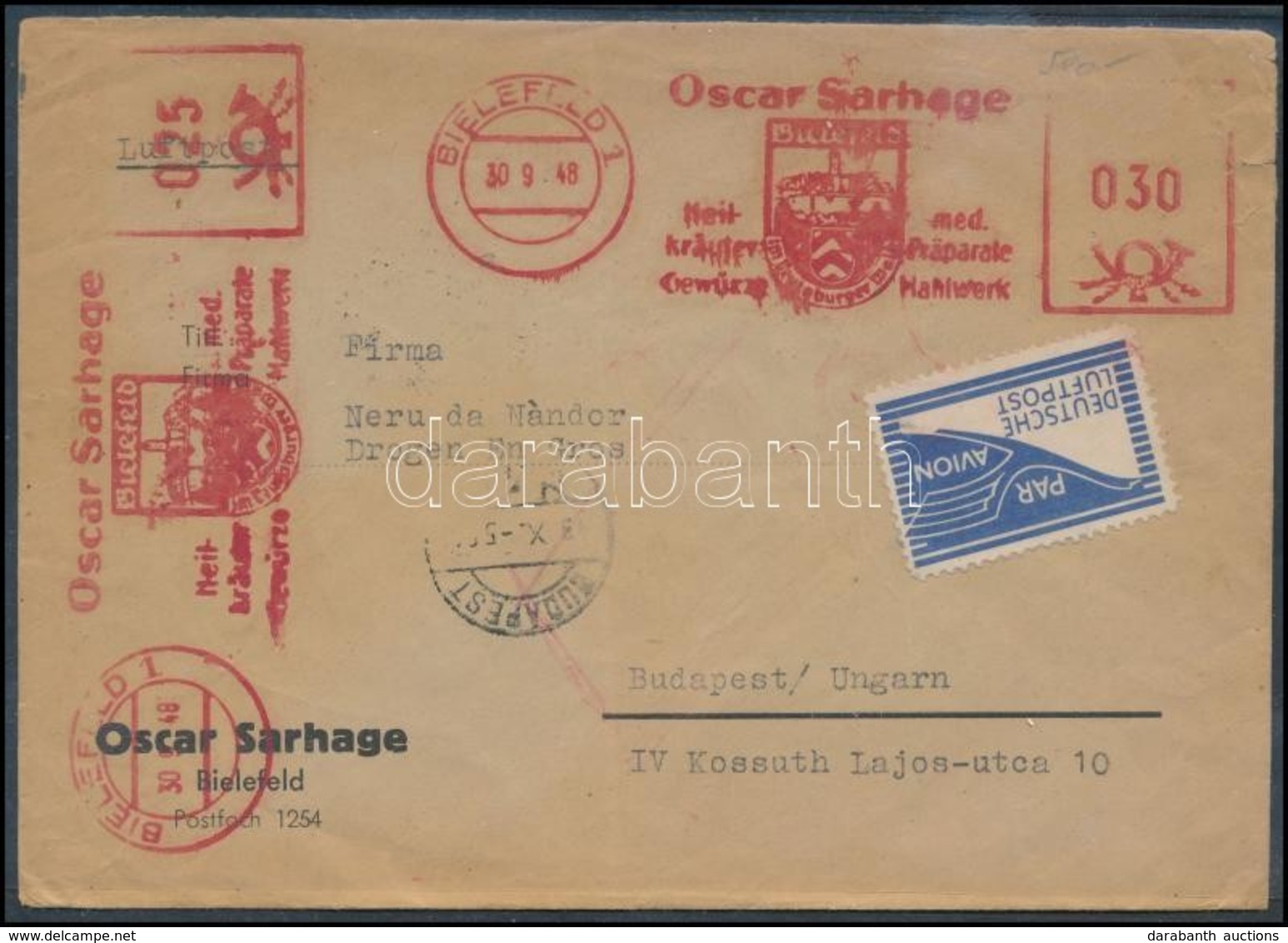 1948 Szép Légiposta Levél 'BIELEFELD' - 'BUDAPEST' - Otros & Sin Clasificación