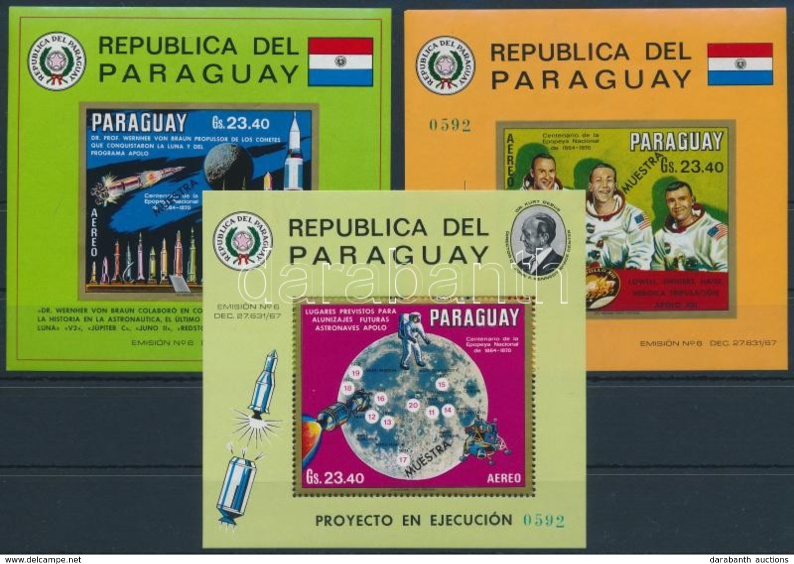 ** 1970 Apolló Program Blokksor Mi 144-146 MUESTRA - Otros & Sin Clasificación