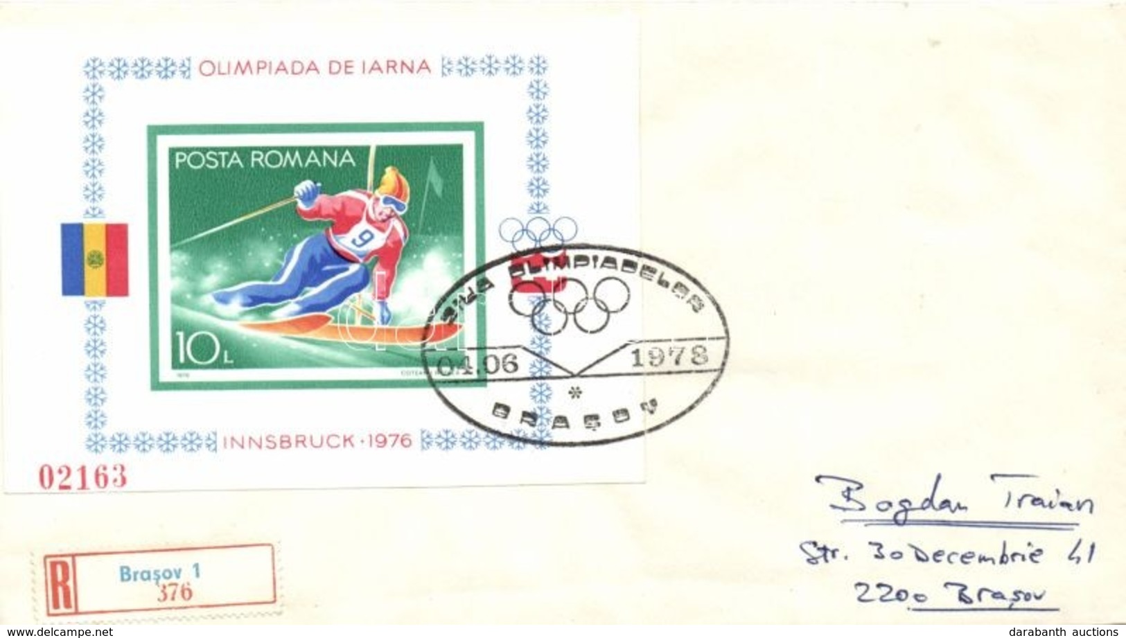 1978 Téli Olimpia Vágott Blokk Mi 129 Ajánlott Levélen - Otros & Sin Clasificación