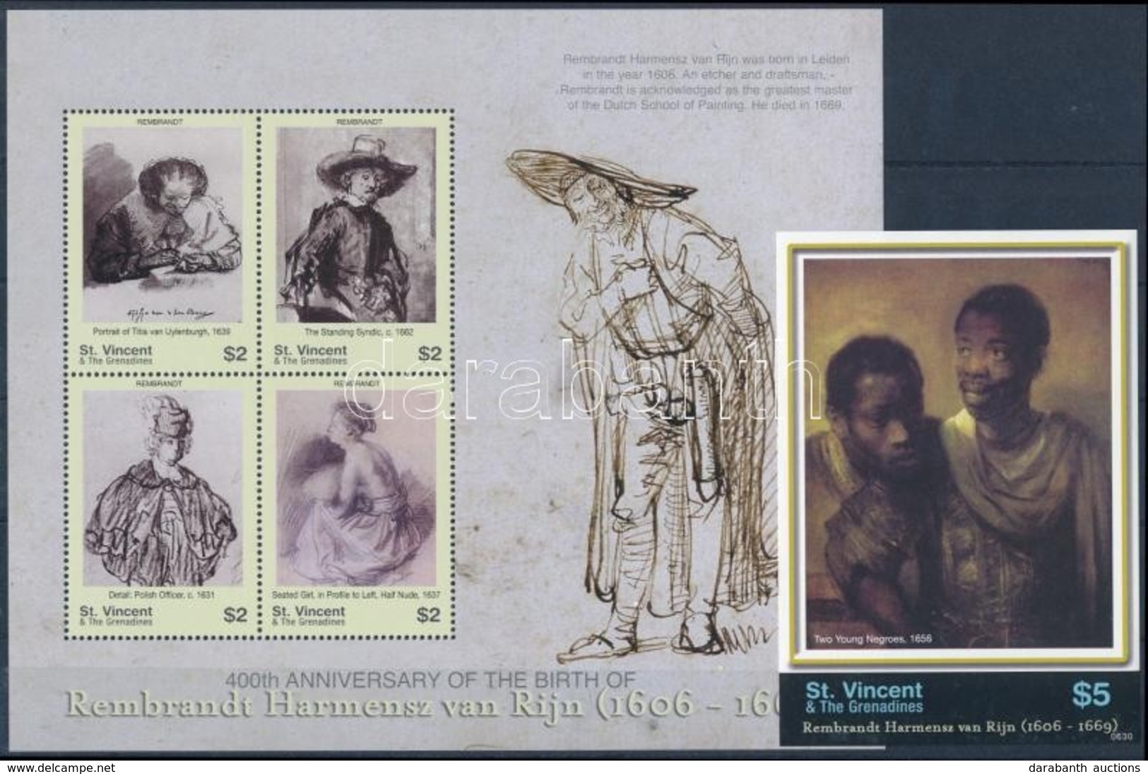 ** 2006 Rembrandt Festmények Kisív + Vágott Blokk Mi 6320-6323 + 668 - Otros & Sin Clasificación