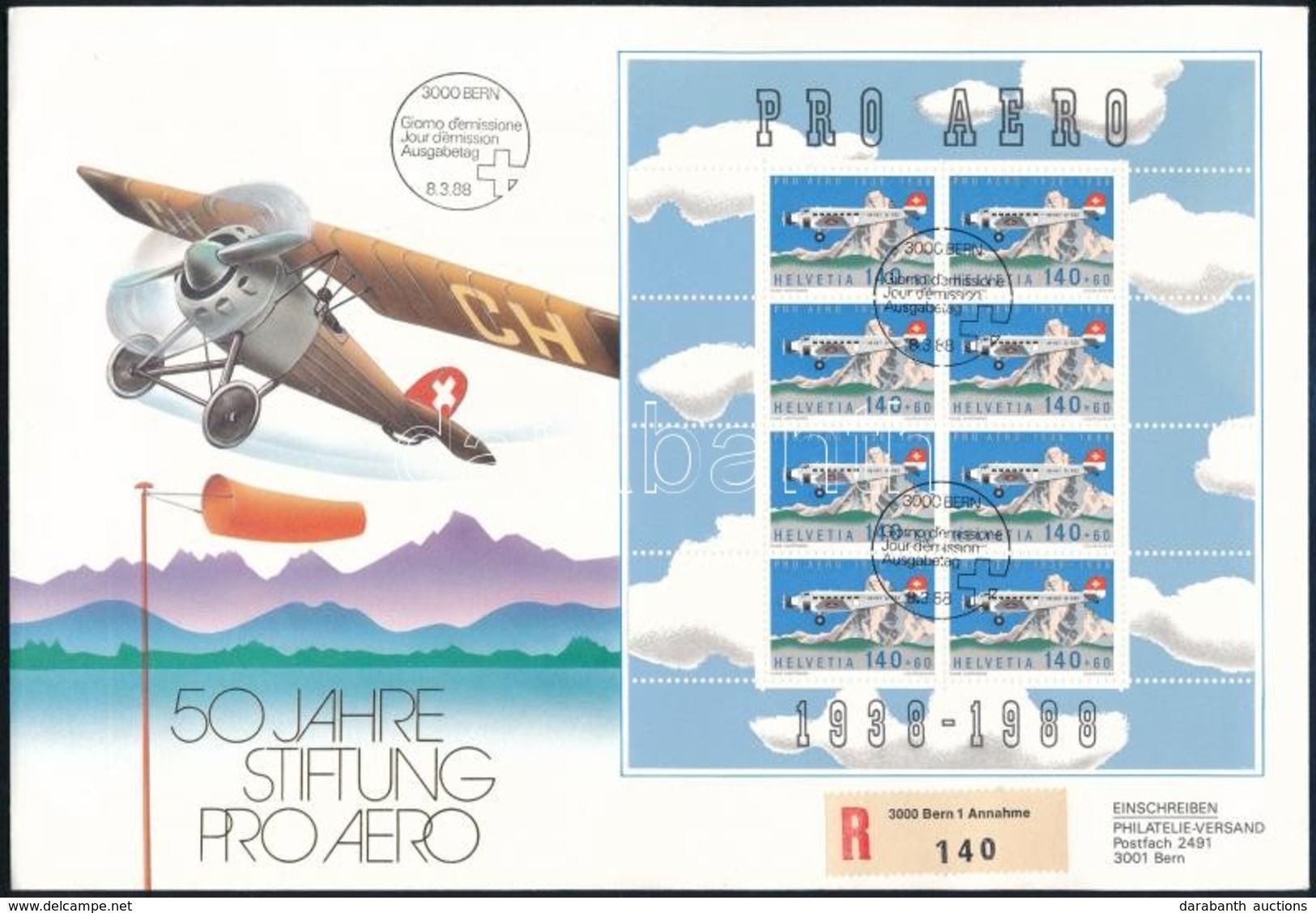 1988 Elsőnapi Boríték Pro Aero Blokkal Bérmentesítve (Mi EUR 50.-) - Otros & Sin Clasificación