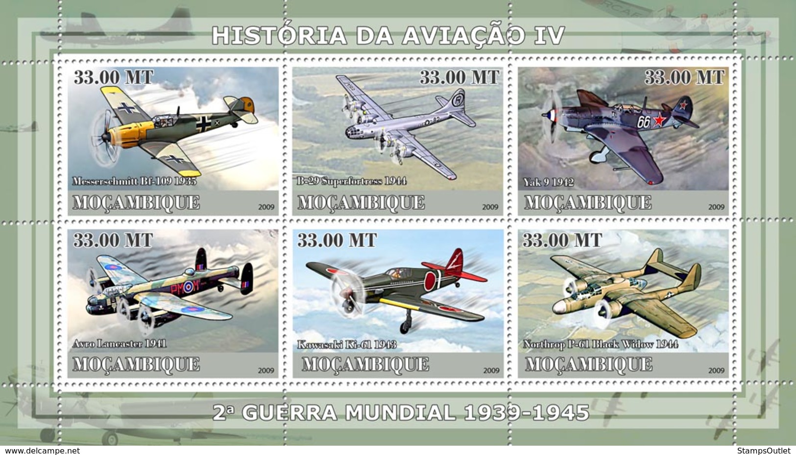 Mozambique 2009 MNH - History Of Aviation IV/ II World War Planes. YT 2644-2649, Mi 3234-3239 - Mozambique