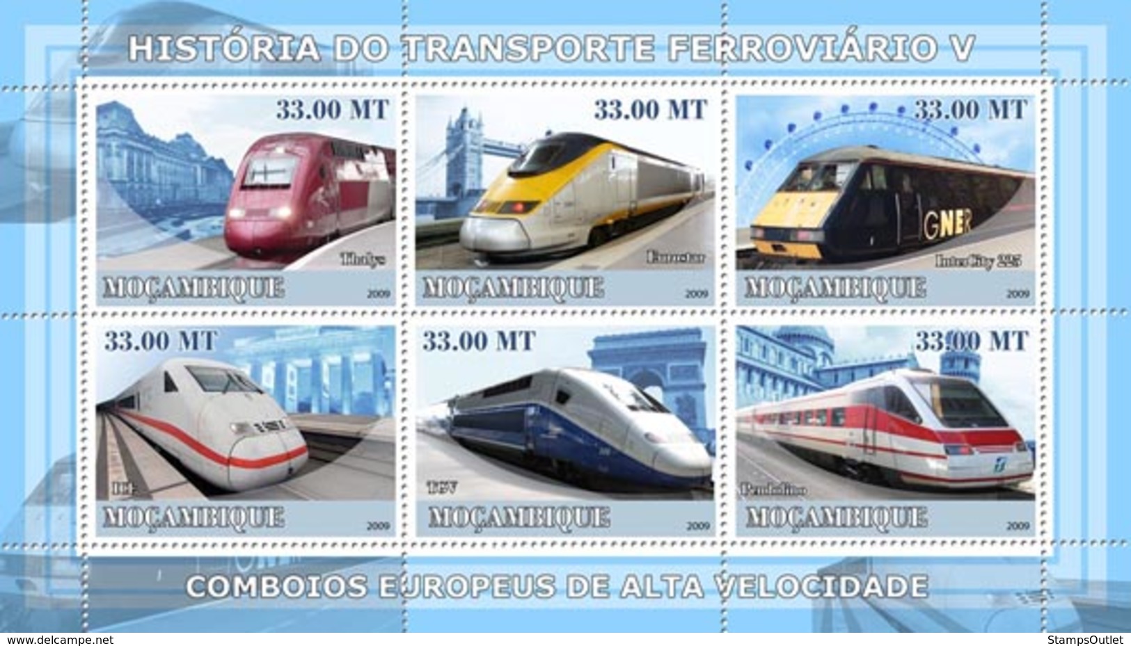 Mozambique 2009 MNH - History Of Trains V/ European High Speed Trains. YT 2614-2619, Mi 3198-3203 - Mozambique