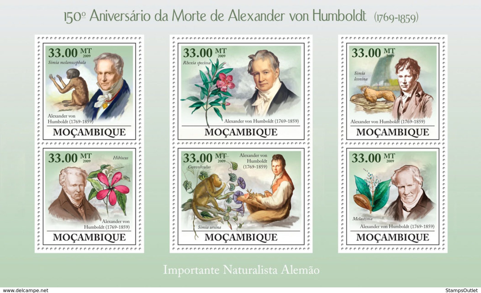Mozambique 2009 MNH - 150th Anniversary Of Death Of Alexander Von Humboldt. Sc 1897, YT 2680-2685, Mi 3420-3425 - Mozambique