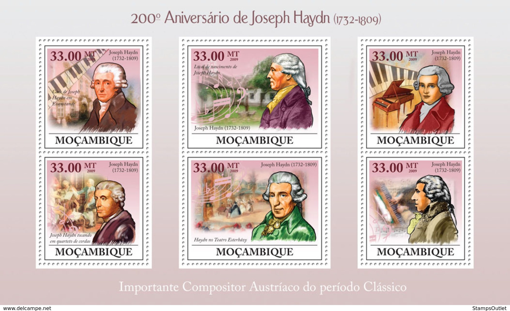 Mozambique 2009 MNH - 200th Anniversary Of Joseph Haydn (1732-1809). Sc 1893, YT 2740-2745, Mi 3392-3397 - Mozambique