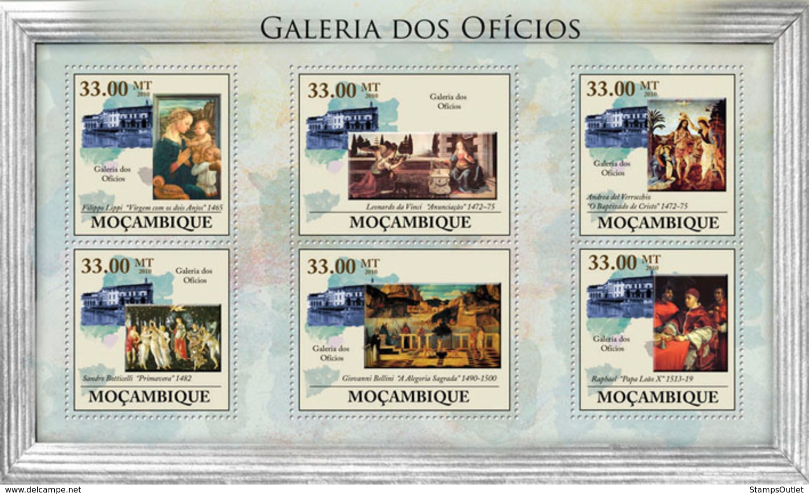 Mozambique 2010 MNH - Uffizi Gallery (Paintings). Sc 2077, YT 3266-3271, Mi 3992-3997 - Mozambique