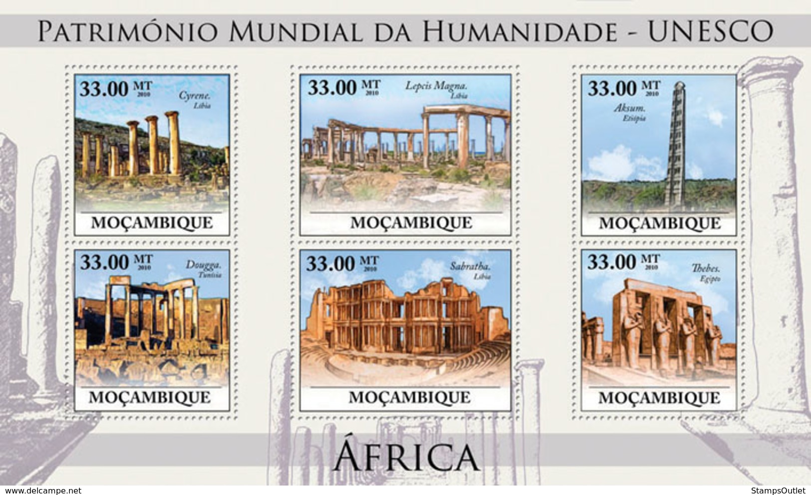 Mozambique 2010 MNH - World Heritage Site - UNESCO Africa III. Sc 2055, YT 3206-3211, Mi 3902-3907 - Mozambique