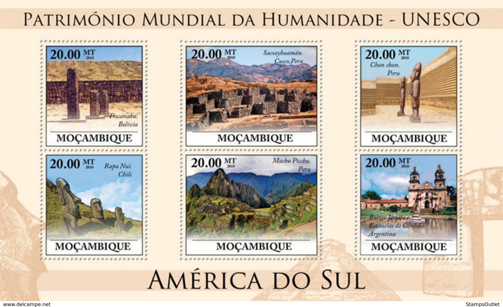 Mozambique 2010 MNH - World Heritage Site - UNESCO South America II. Sc 2051, YT 3242-3247, Mi 3872-3877 - Mozambique