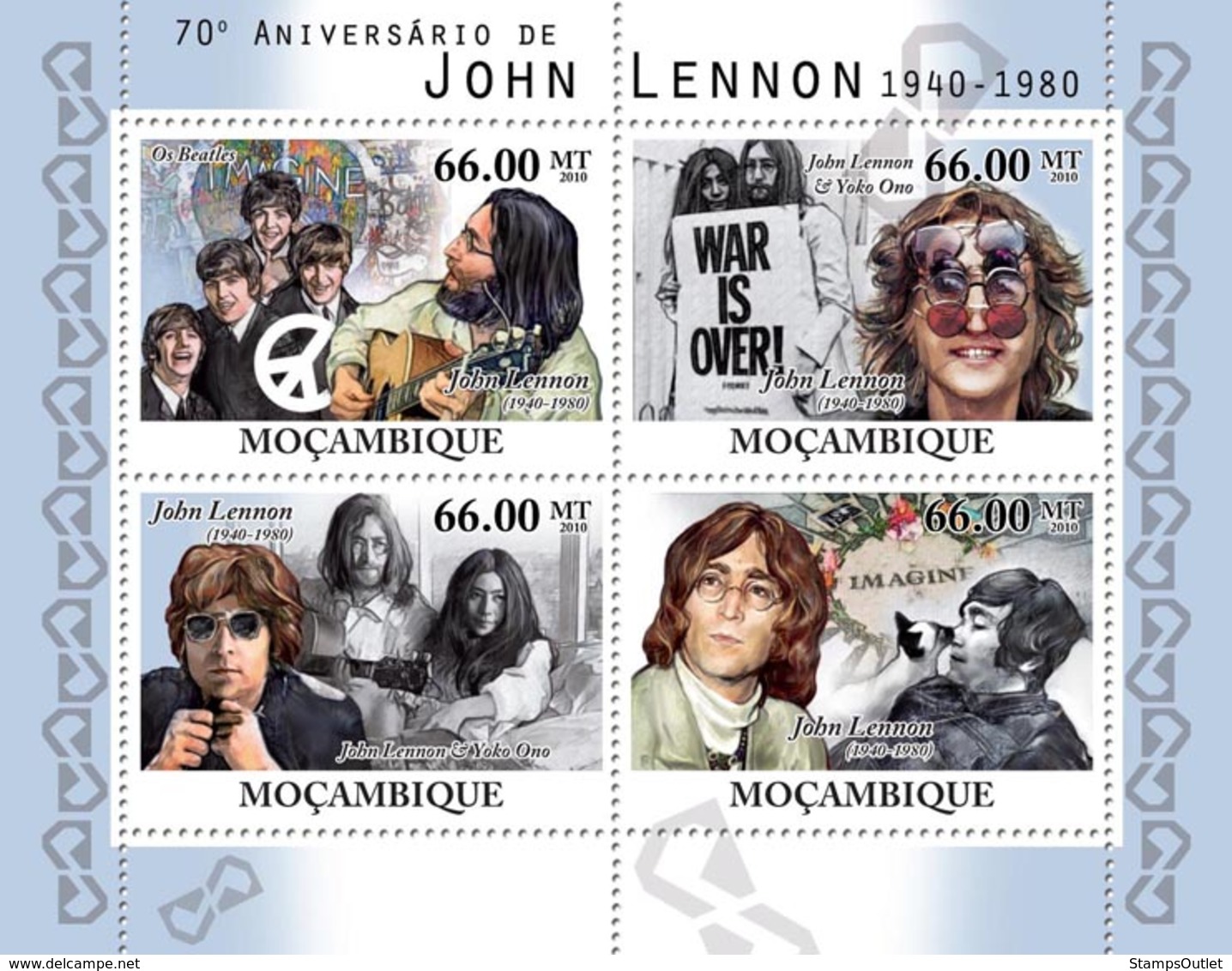 Mozambique 2010 MNH - 70th Anniversary Of John Lennon (1940-1980). Sc 2103, YT 3350-3353, Mi 4215-4218 - Mosambik