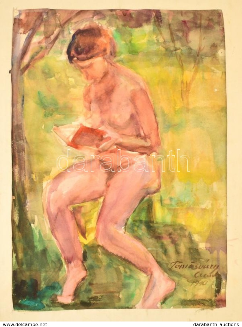 Tömösváry Aranka (?-): Olvasó Akt. Akvarell, Papír, Jelzett,  44×31 Cm - Otros & Sin Clasificación