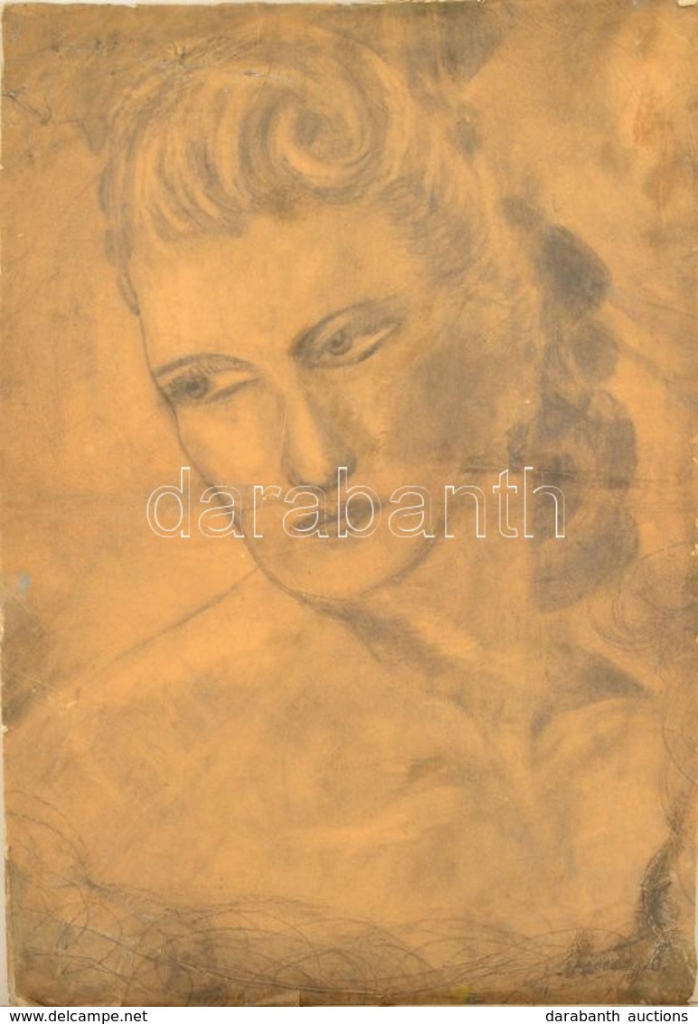 Vaszary Jelzéssel: Női Portré. Szén, Papír-karton (hibás), 45×31 Cm - Otros & Sin Clasificación
