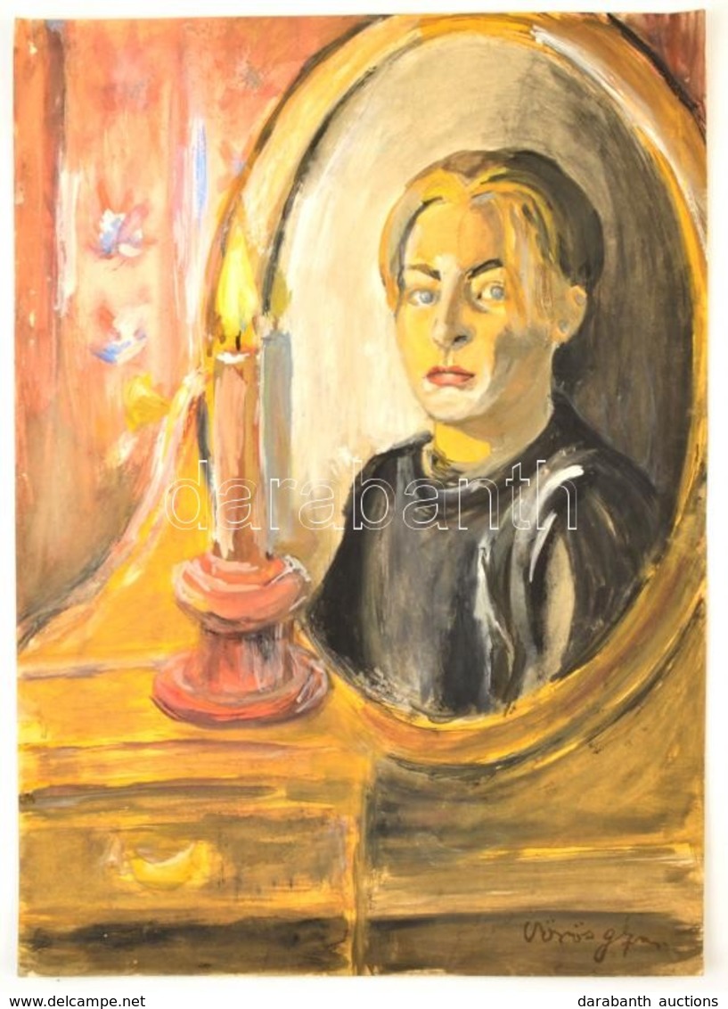 Vörös Jelzéssel: Tükörkép. Akvarell, Papír, 42×30 Cm - Otros & Sin Clasificación