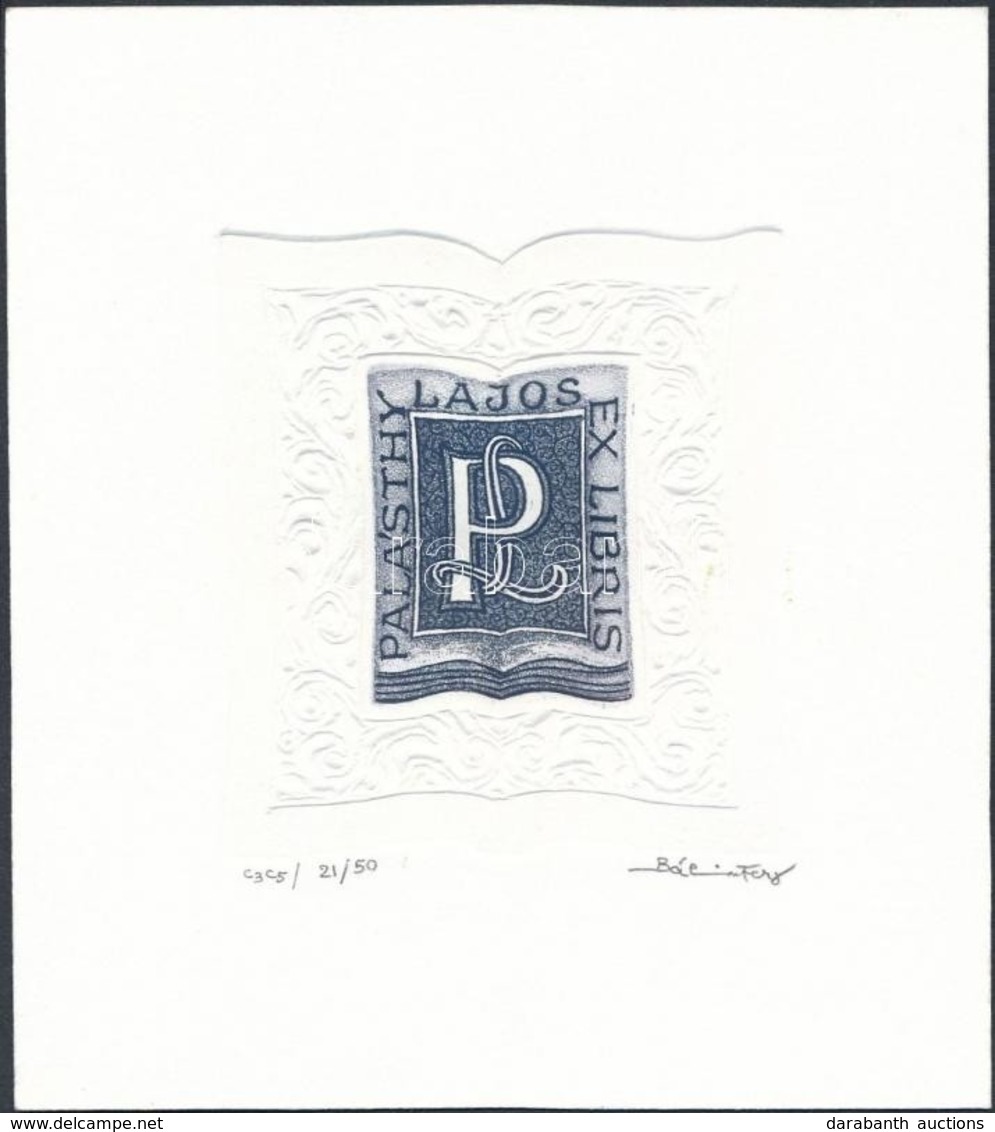 Bálint Ferenc (1960-): Ex Libris Palásthy Lajos. Rézkarc-aquatinta, Papír, Jelzett, 6.5x6 Cm. - Otros & Sin Clasificación