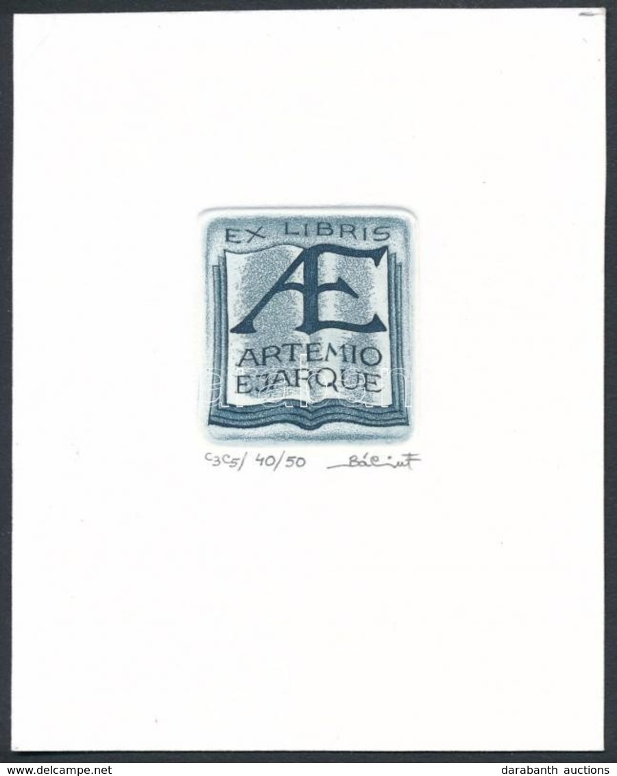 Bálint Ferenc (1960-): Ex Libris Artemio Ejarque. Rézkarc-aquatinta, Papír, Jelzett, 4×3.5 Cm - Otros & Sin Clasificación
