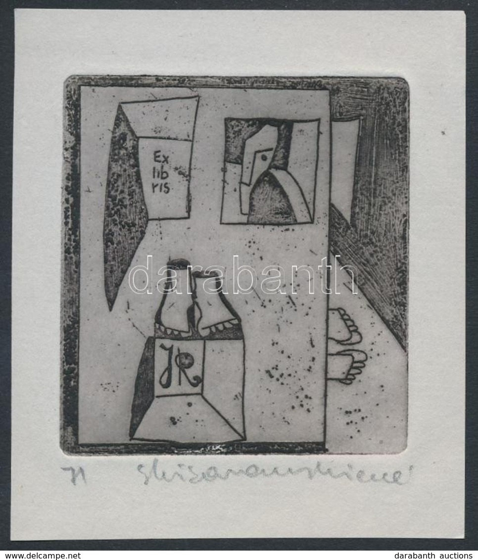 Saule Kisarauskiene (1937- ): Ex Libris J. R. Rézkarc, Papír, Jelzett, 7.5×7 Cm - Otros & Sin Clasificación