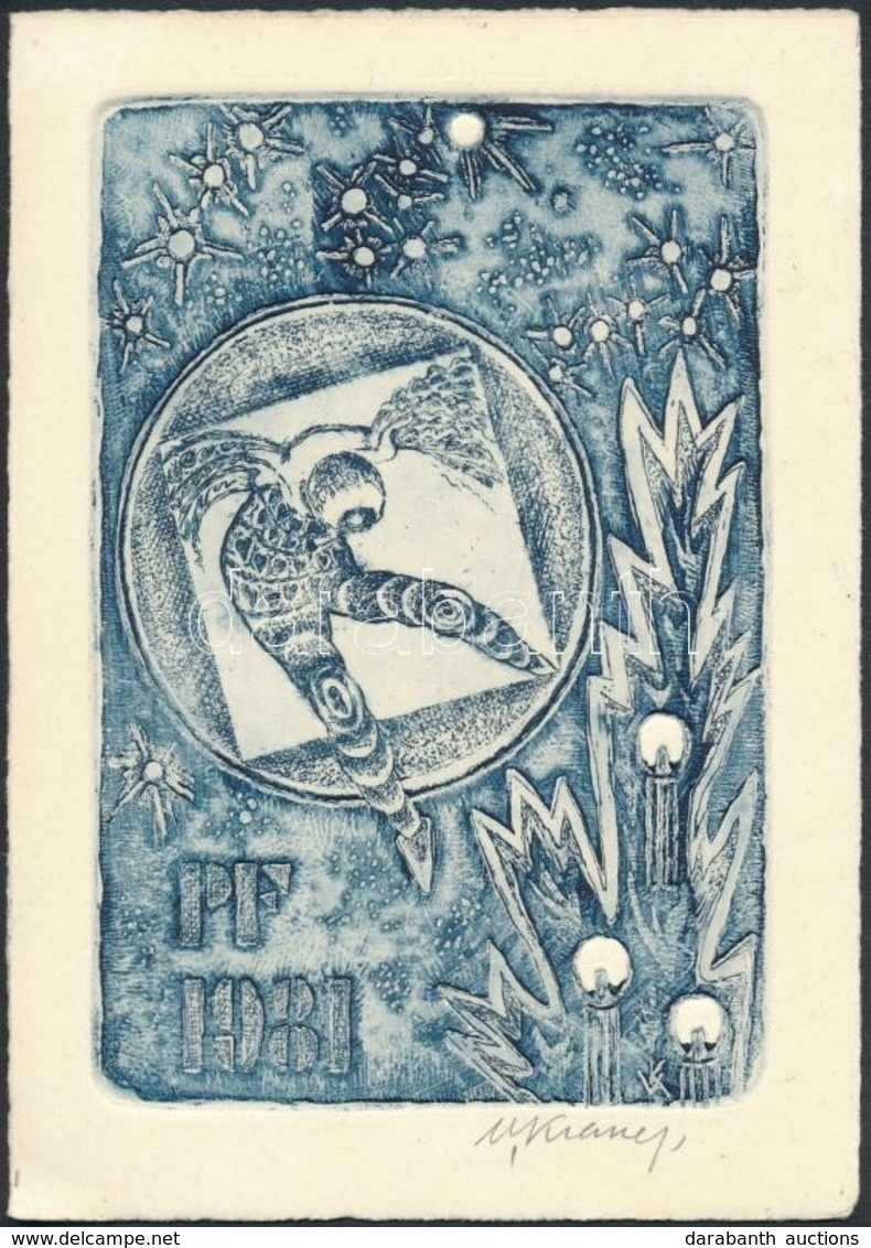 Valter Kraner (1907 - 1997) Ex Libris.  Rézkarc, Papír, Jelzett  / Etched Bookplate 13x9 Cm - Otros & Sin Clasificación