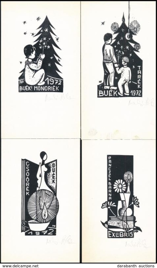 Meskó Anna (1943-2010)- Póka György (1944-): 4db Ex Libris. Linó, Papír, Jelzett, / Bookplates. 12x9 Cm - Otros & Sin Clasificación