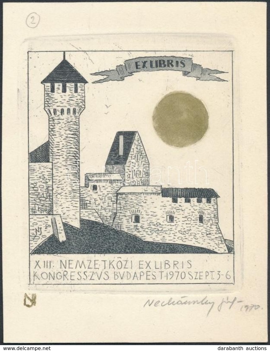 Nechánszky József (1936- ): Ex Libris Kongresszus Rézkarc, Papír, Jelzett  / Etched Bookplate 10x8 Cm - Otros & Sin Clasificación