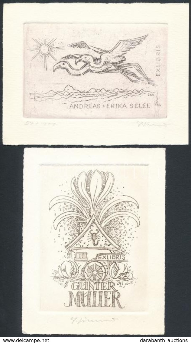 Zierold, Erhard (1920-2005): 2 Db Ex Libris / Bookplates, Rézkarc, Papír, Jelzett, Különböző Méretben - Otros & Sin Clasificación