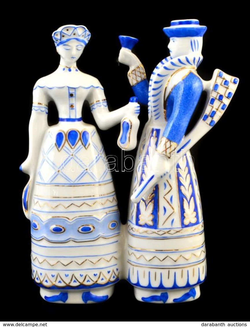 Hollóházi Porcelán Figurapár, Kézzel Festett, Jelzett, Hibátlan, 20,5×15 Cm - Otros & Sin Clasificación