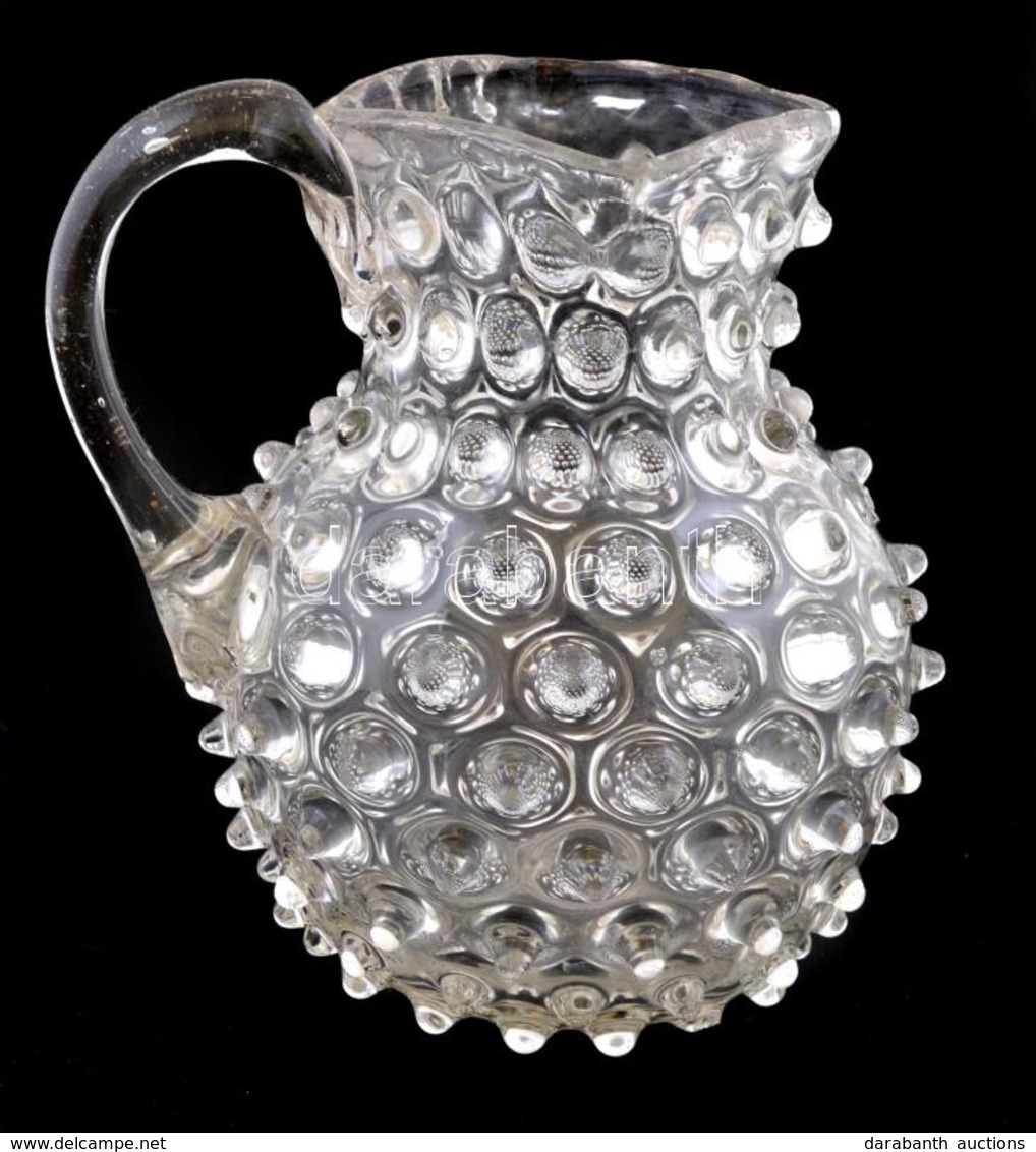 Cca 1900 Fújt Bütykös Kancsó, Apró Csorbával, M:12 Cm - Vidrio & Cristal