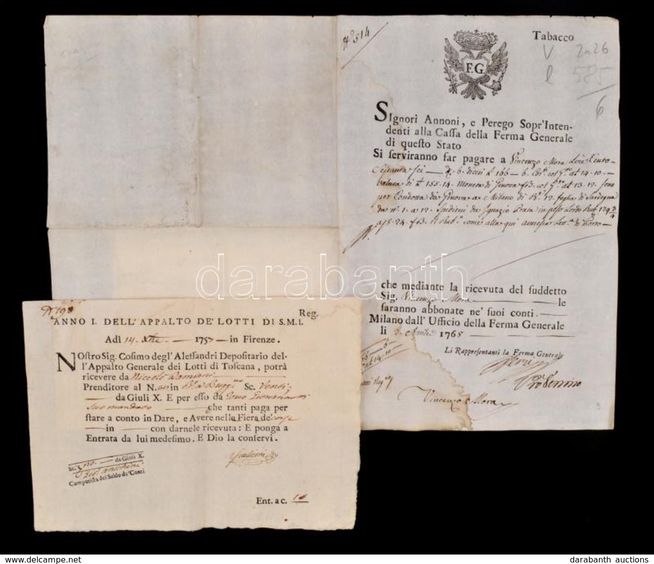 Olaszország 1768 Dohányadó ügyében Kelt Okmányok - Unclassified