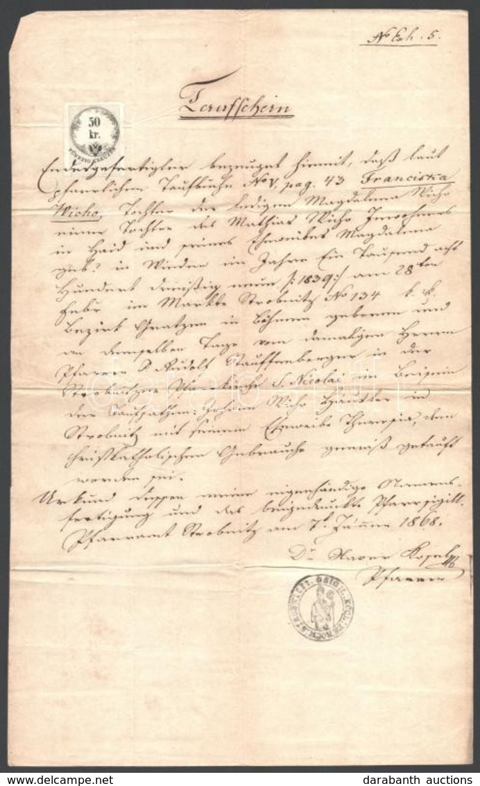 1868-1876 3 Db Osztrák Irat, 50 Kr Okmánybélyegekkel - Unclassified