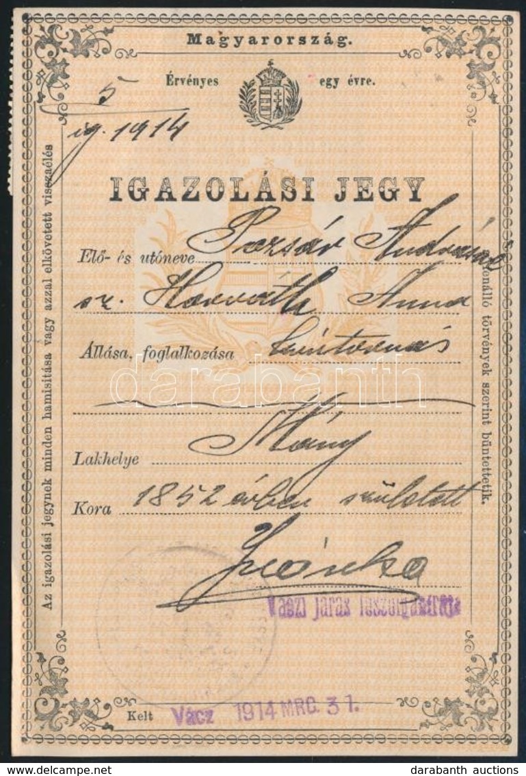 1914 Igazolási Jegy Kintornás Részére - Unclassified