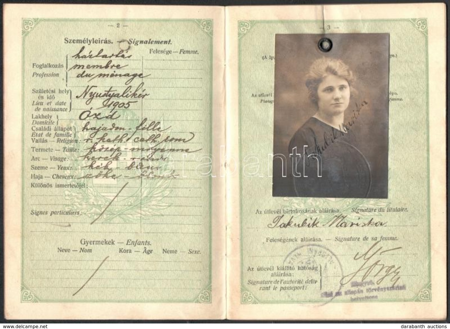 1923 Magyar Királyság által Kiadott Fényképes útlevél, Egyéb Okmányokkal / Hungarian Passport - Sin Clasificación