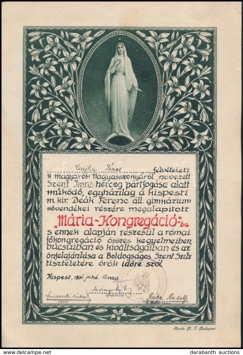 1936 Távírat, Szentáldozási Emlék, Mária.kongregációs Emlék - Sin Clasificación