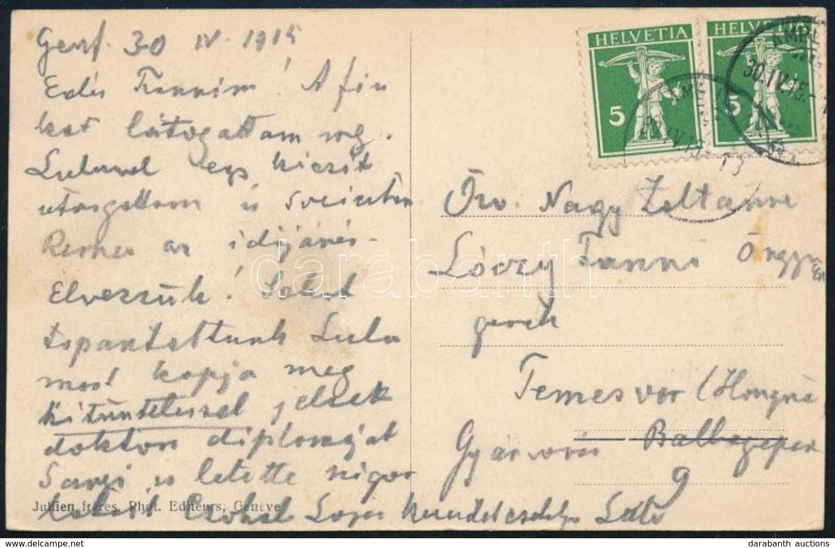 1915 Lóczy Lajos (geológus, 1849-1920) Saját Kézzel írt Levelezőlapja Húgának Genfből - Unclassified