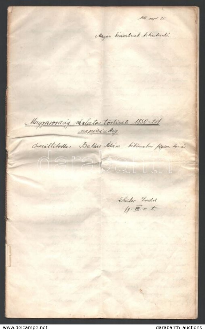 1918 Magyarország Vázlatos Története 1850-től Napjainkig, Kézirat, 23p - Sin Clasificación