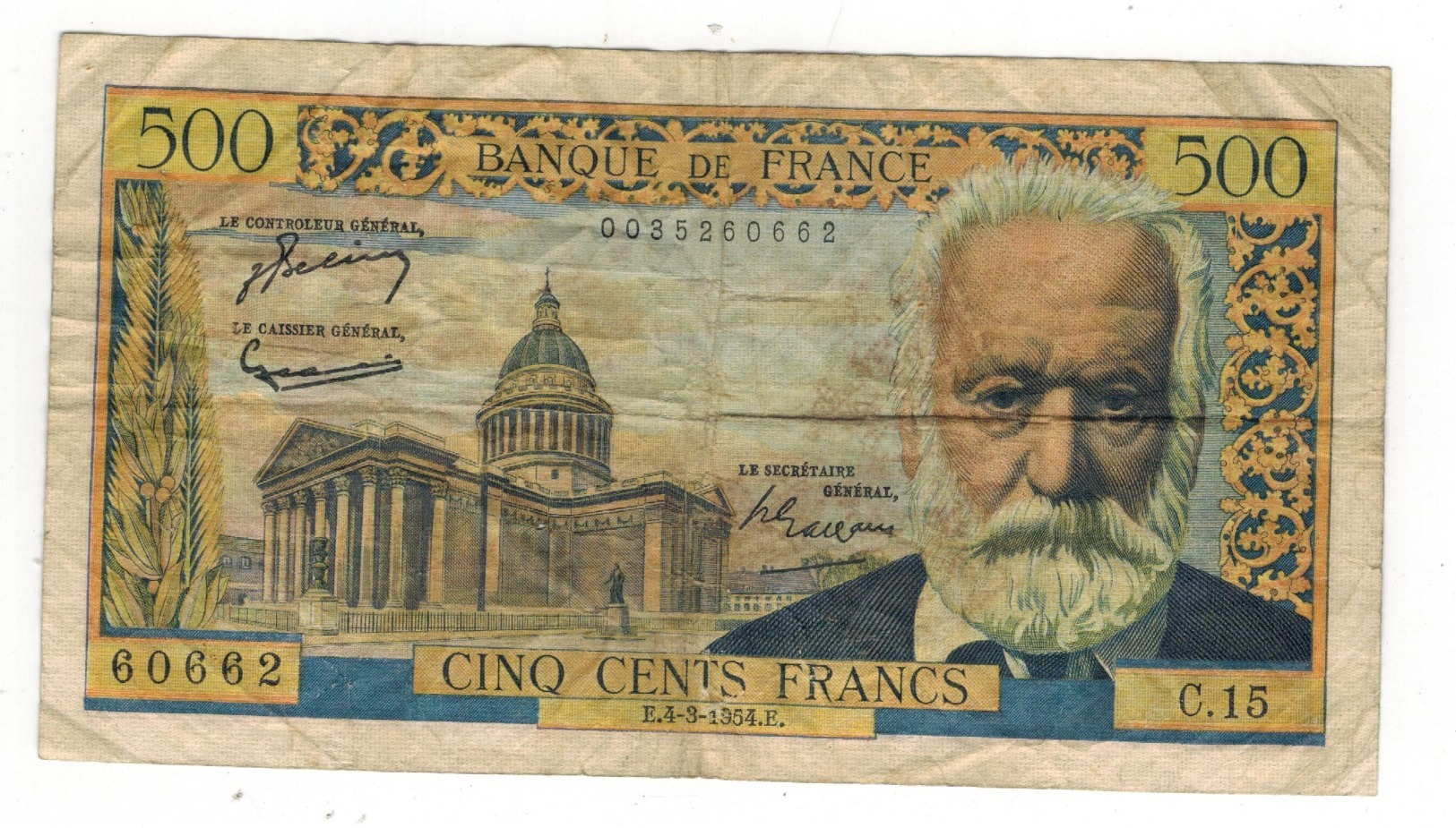 France 500 Fr. 1954. P-133. Used See Scan. - Other & Unclassified