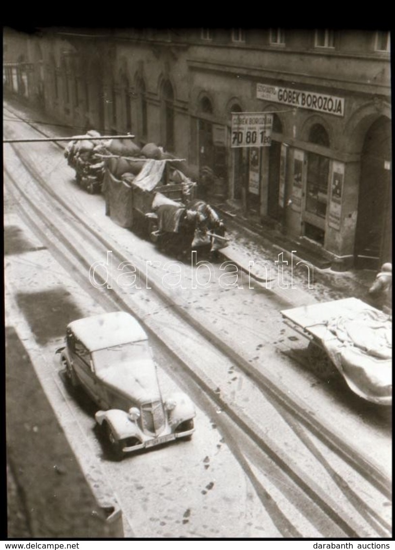 Cca 1931 Kinszki Imre (1901-1945) Budapesti Fotóművész Hagyatékából, Jelzés Nélküli, Vintage NEGATÍV (behavazott Automob - Otros & Sin Clasificación