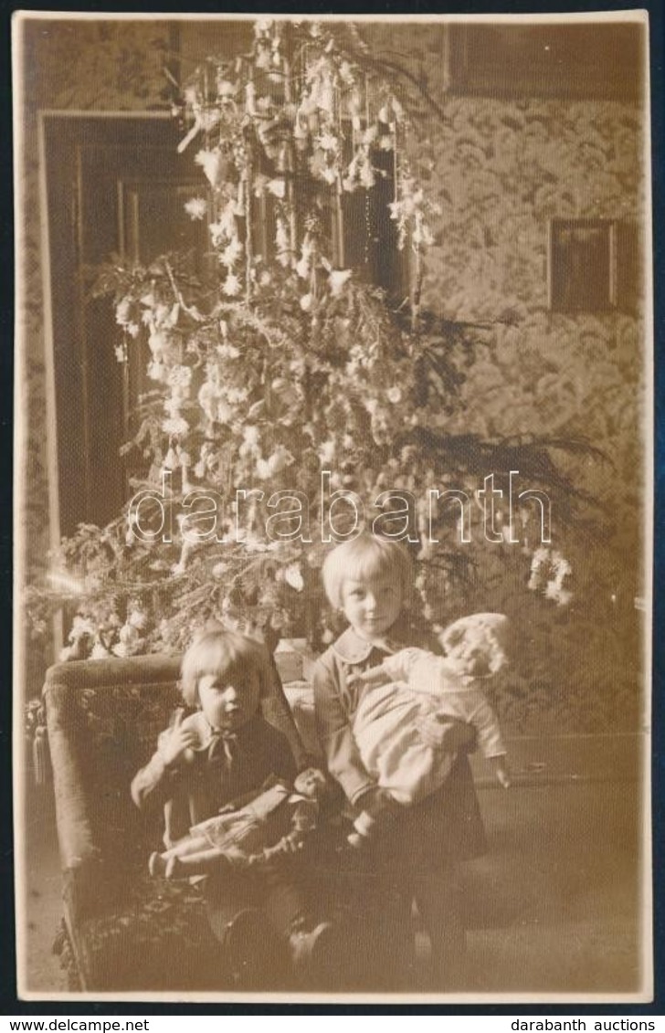 1930 Tapolca, Gyerekek Karácsonyi Fényképe, A Fotó A Hátoldalán Feliratozva,13,5x9cm - Otros & Sin Clasificación